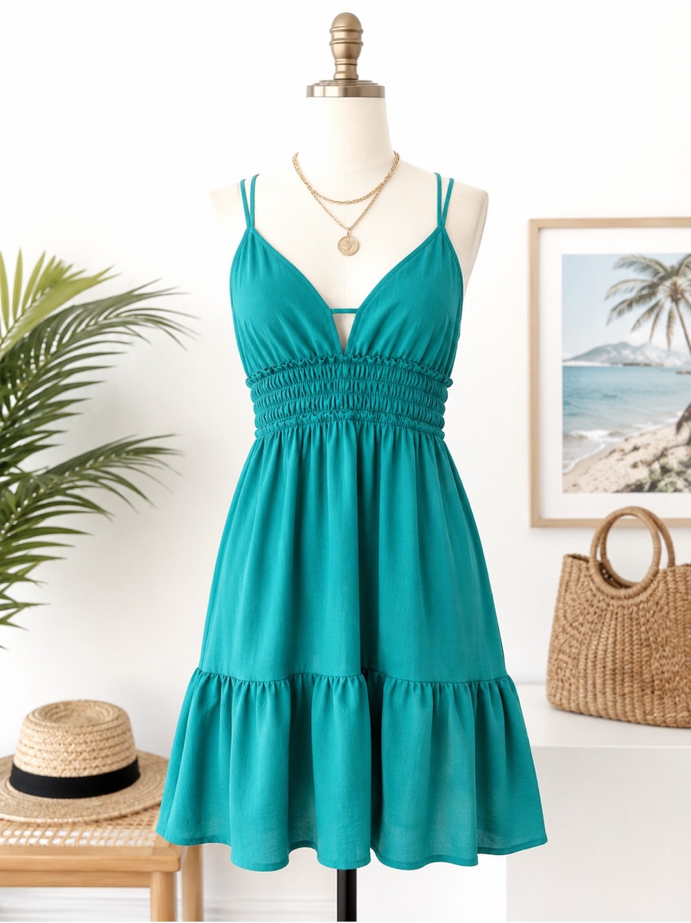 Inspired Hearts Teal Smocked Babydoll Sundress | Size Large